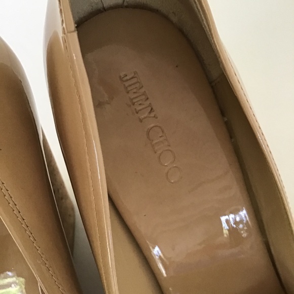 JIMMY CHOO NUDE PATENT LEATHER CORK WEDGE SIZE 10 - Picture 4 of 15